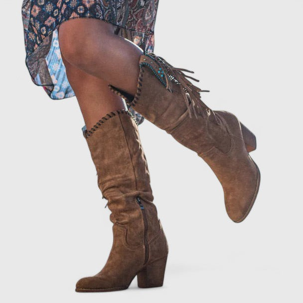 Block Heel Mid Calf Boots for Women | Warm Winter Style