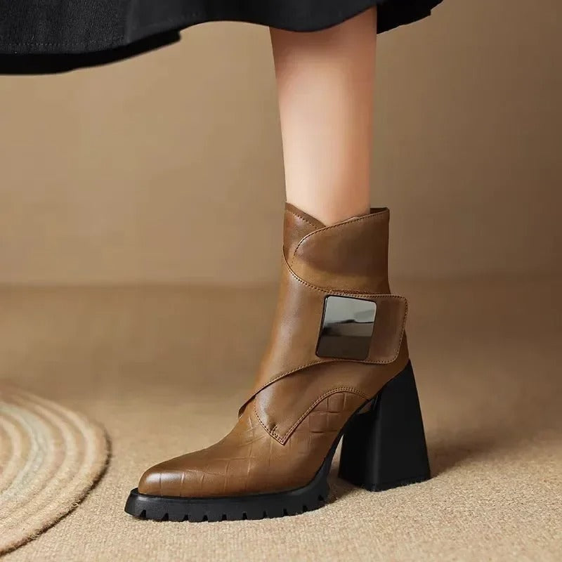 Block Heel Ankle Boots for Women | Round Toe Fall Booties