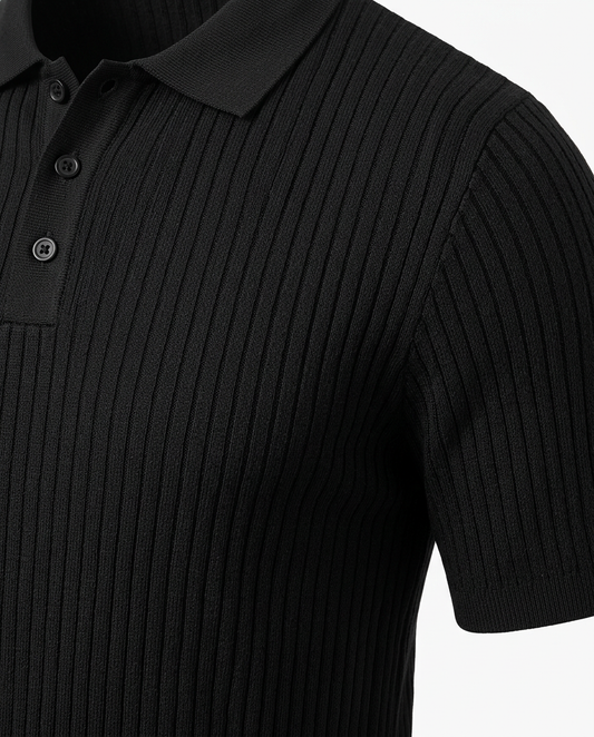 Ribbed Knit Polo Shirt Black