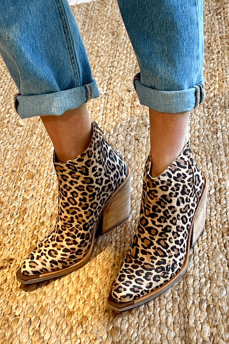 Block Heel Ankle Boots for Women | Animal Print Warm Winter Style