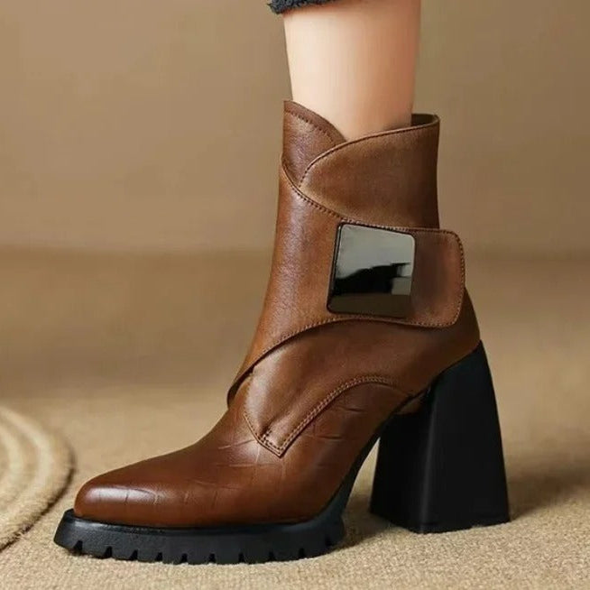 Block Heel Ankle Boots for Women | Round Toe Fall Booties