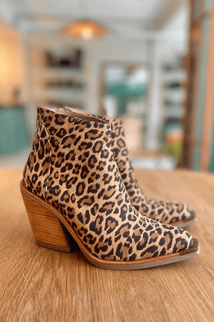 Block Heel Ankle Boots for Women | Animal Print Warm Winter Style