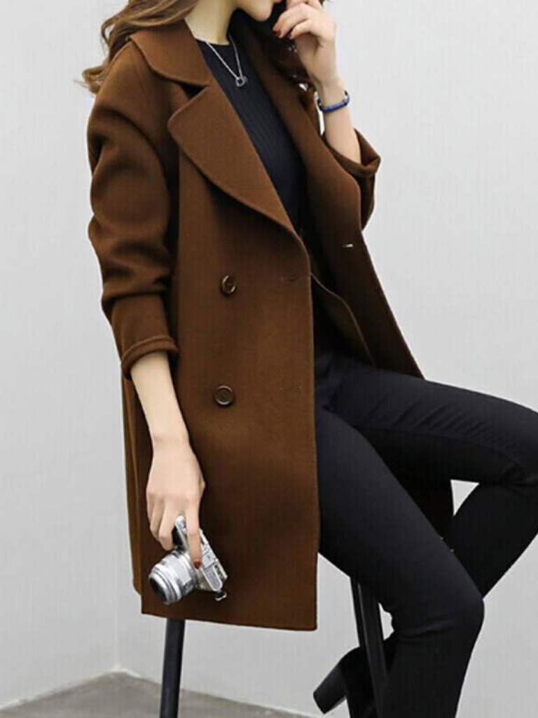 Longline Winter Coat for Women | Double Breasted Lapel Collar Autumn Layering
