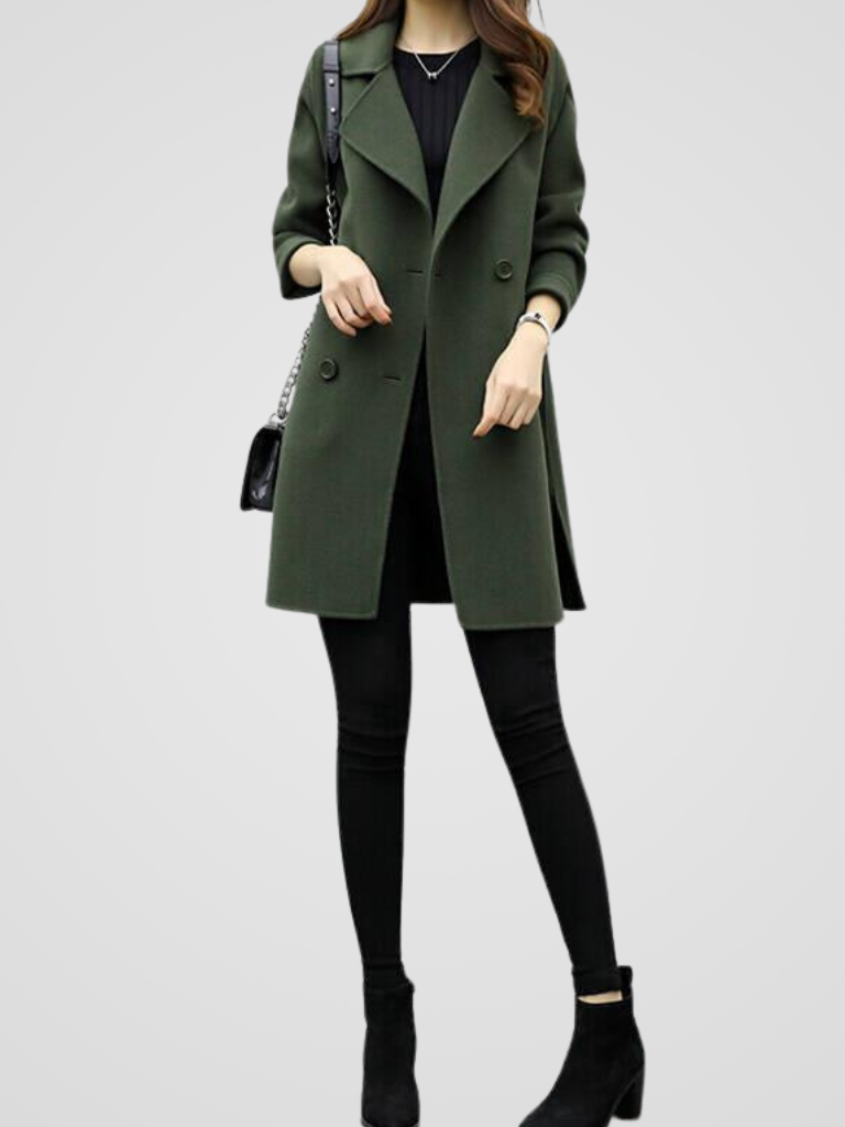 Longline Winter Coat for Women | Double Breasted Lapel Collar Autumn Layering