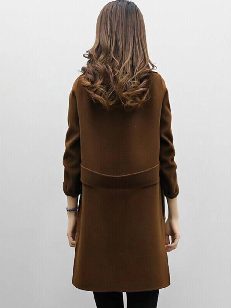 Longline Winter Coat for Women | Double Breasted Lapel Collar Autumn Layering