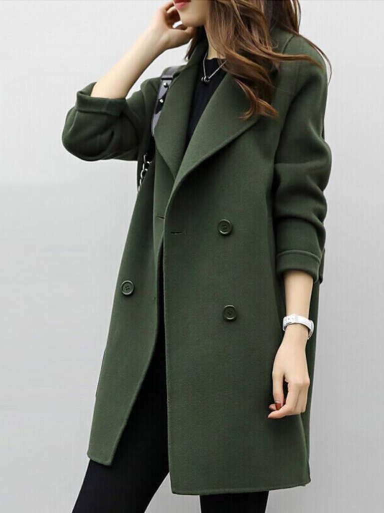 Longline Winter Coat for Women | Double Breasted Lapel Collar Autumn Layering