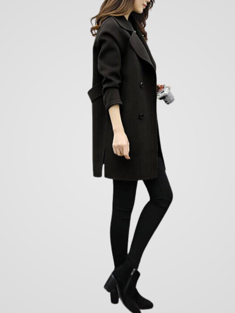 Longline Winter Coat for Women | Double Breasted Lapel Collar Autumn Layering