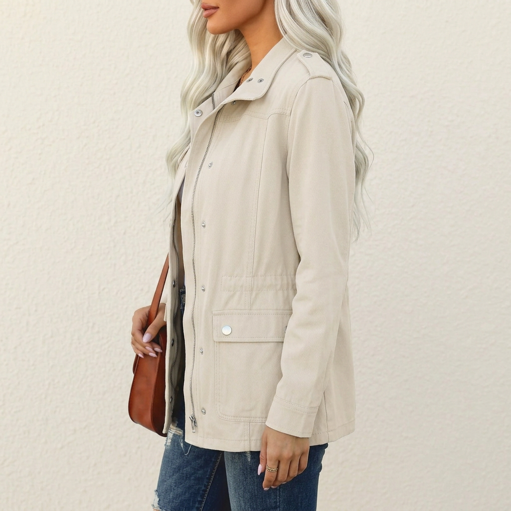 Classic Winter Jacket for Women | Side Zip Button Front Autumn Layering