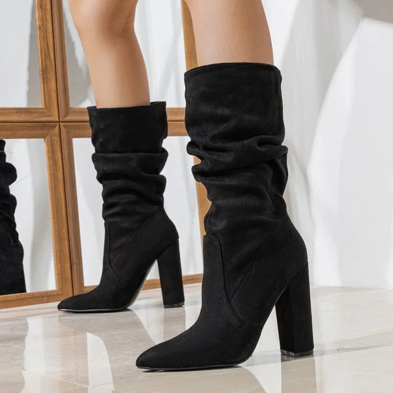 Slouchy Mid Calf Boots for Women | Block Heel Flat Fall & Winter 2026