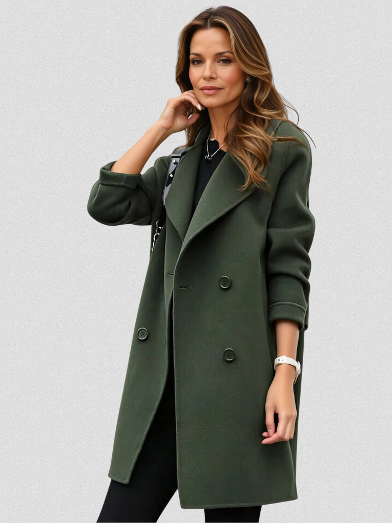 Longline Winter Coat for Women | Double Breasted Lapel Collar Autumn Layering