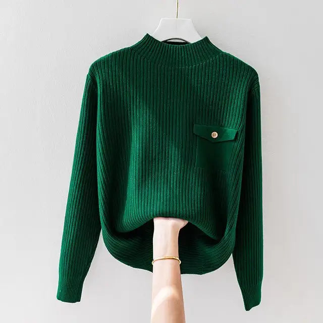 Turtleneck Sweater for Women | Ribbed Button Front Autumn Layering