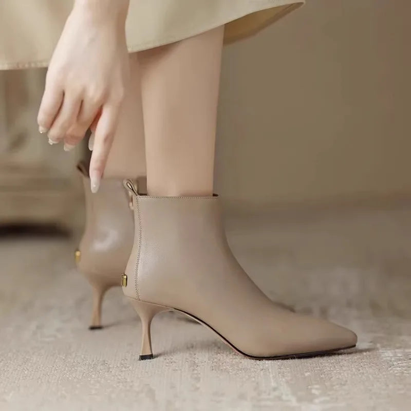Pointed Toe Ankle Boots for Women | Side Zip Slim Heel Warm Winter Style