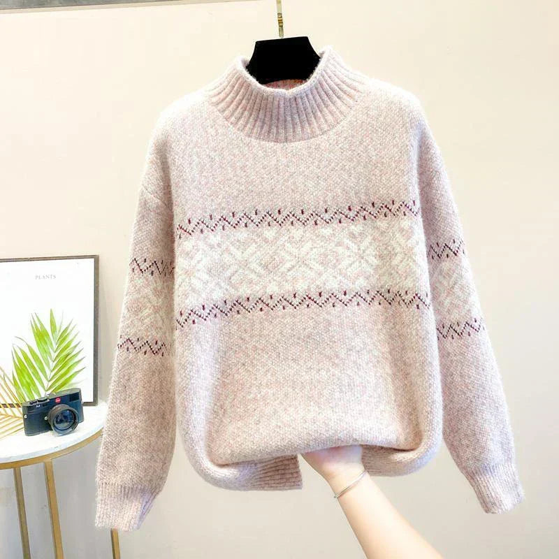 Pink Turtleneck Sweater for Women | Ribbed Autumn Layering