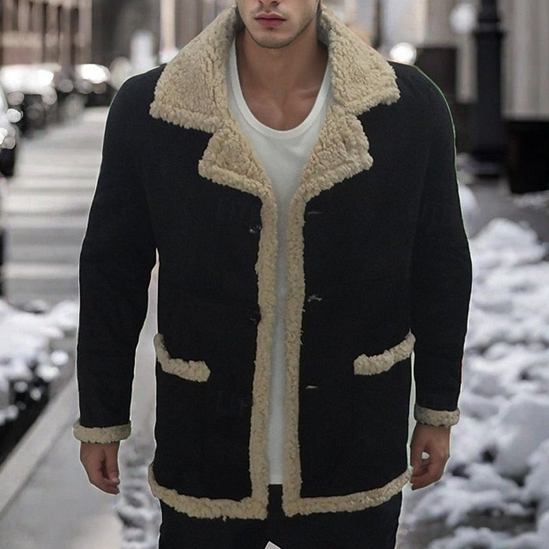 Fleece Lined Winter Jacket for Men | Button Front Lapel Collar Cold Weather Ready