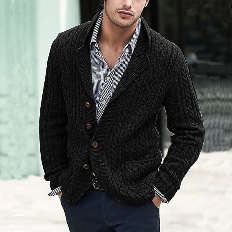 Button Front Cardigan for Men | Lapel Collar Insulated Cold Weather Ready