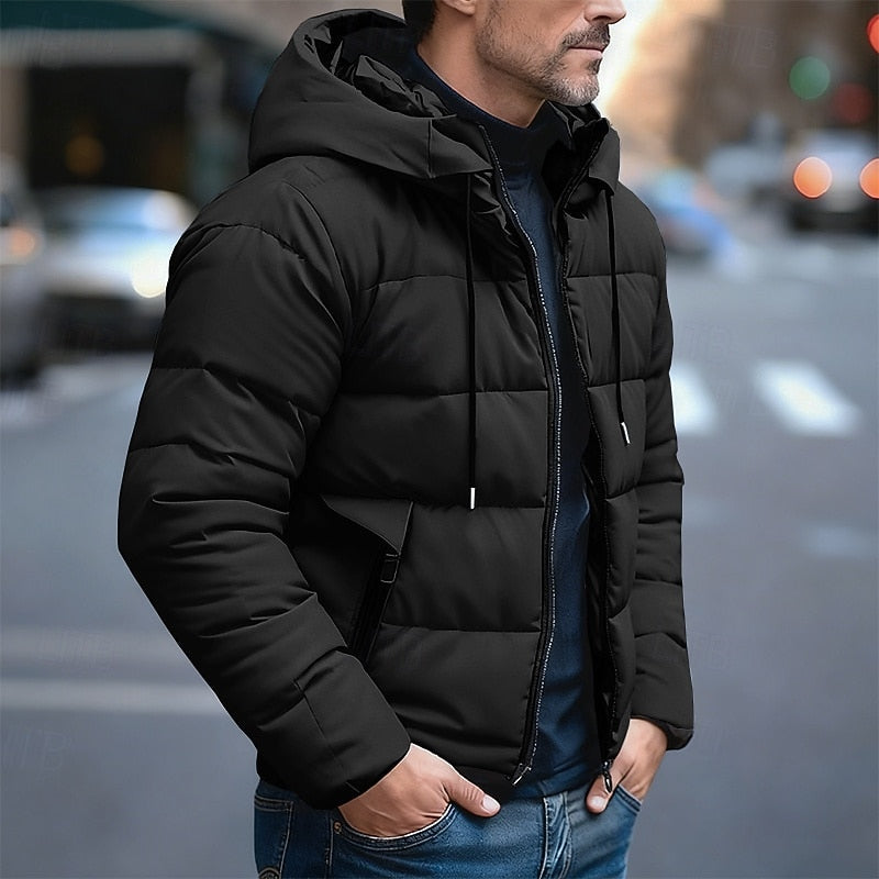 Hooded Puffer Jacket for Men | Side Zip Quilted Fall & Winter 2026