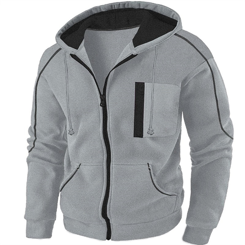 Hooded Winter Jacket for Men | Drawstring Full Zip Autumn Layering