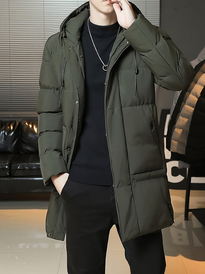 Hooded Puffer Jacket for Men | Side Zip Longline Cold Weather Ready