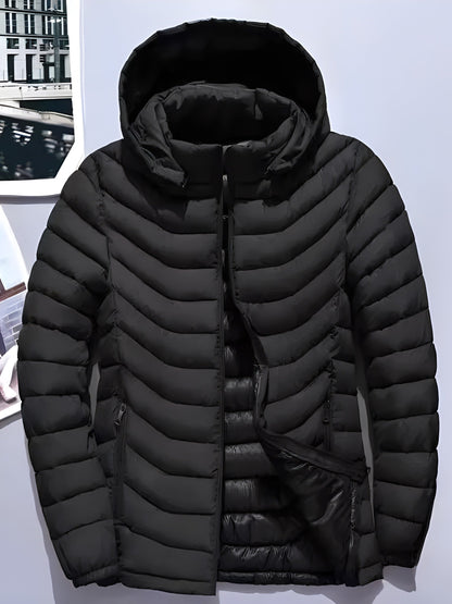 Hooded Puffer Jacket for Men | Side Zip Quilted Cold Weather Ready