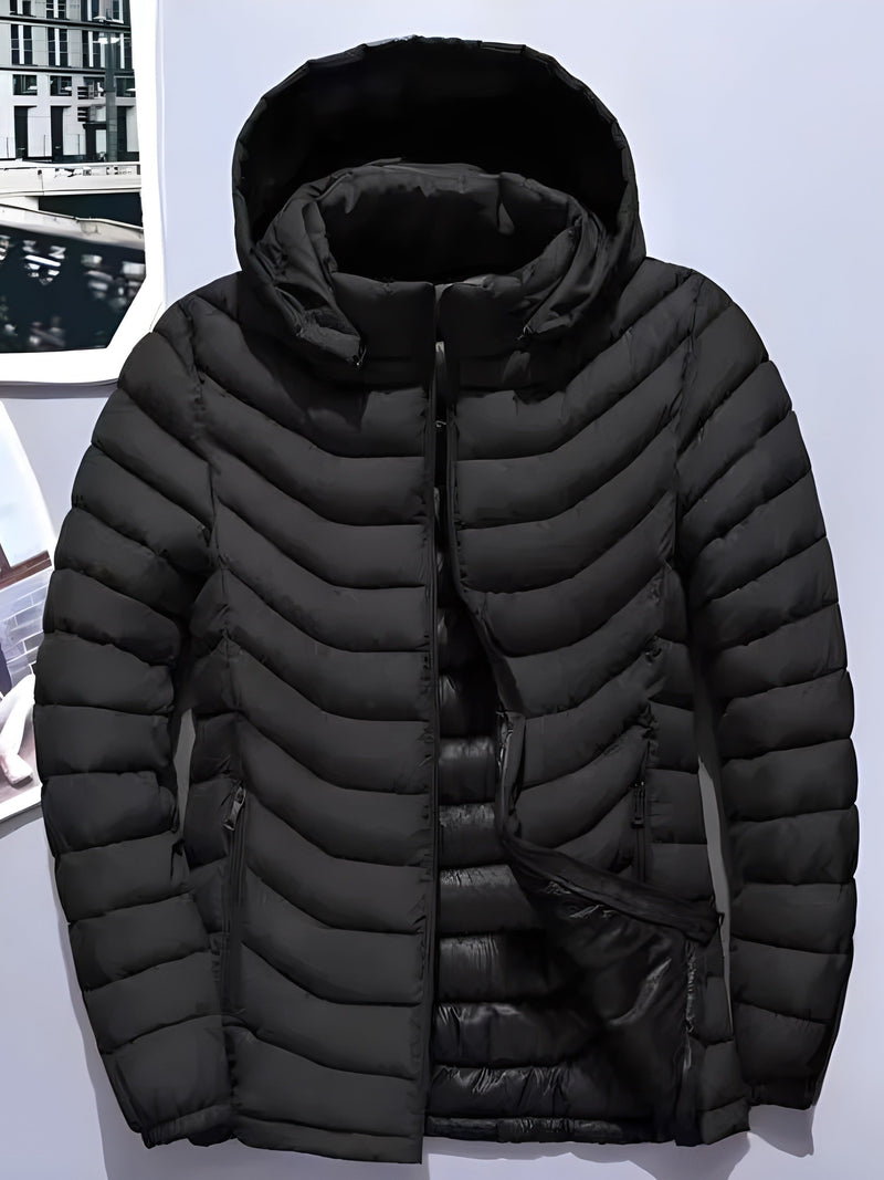 Hooded Puffer Jacket for Men | Side Zip Quilted Cold Weather Ready
