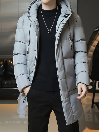 Hooded Puffer Jacket for Men | Side Zip Longline Cold Weather Ready