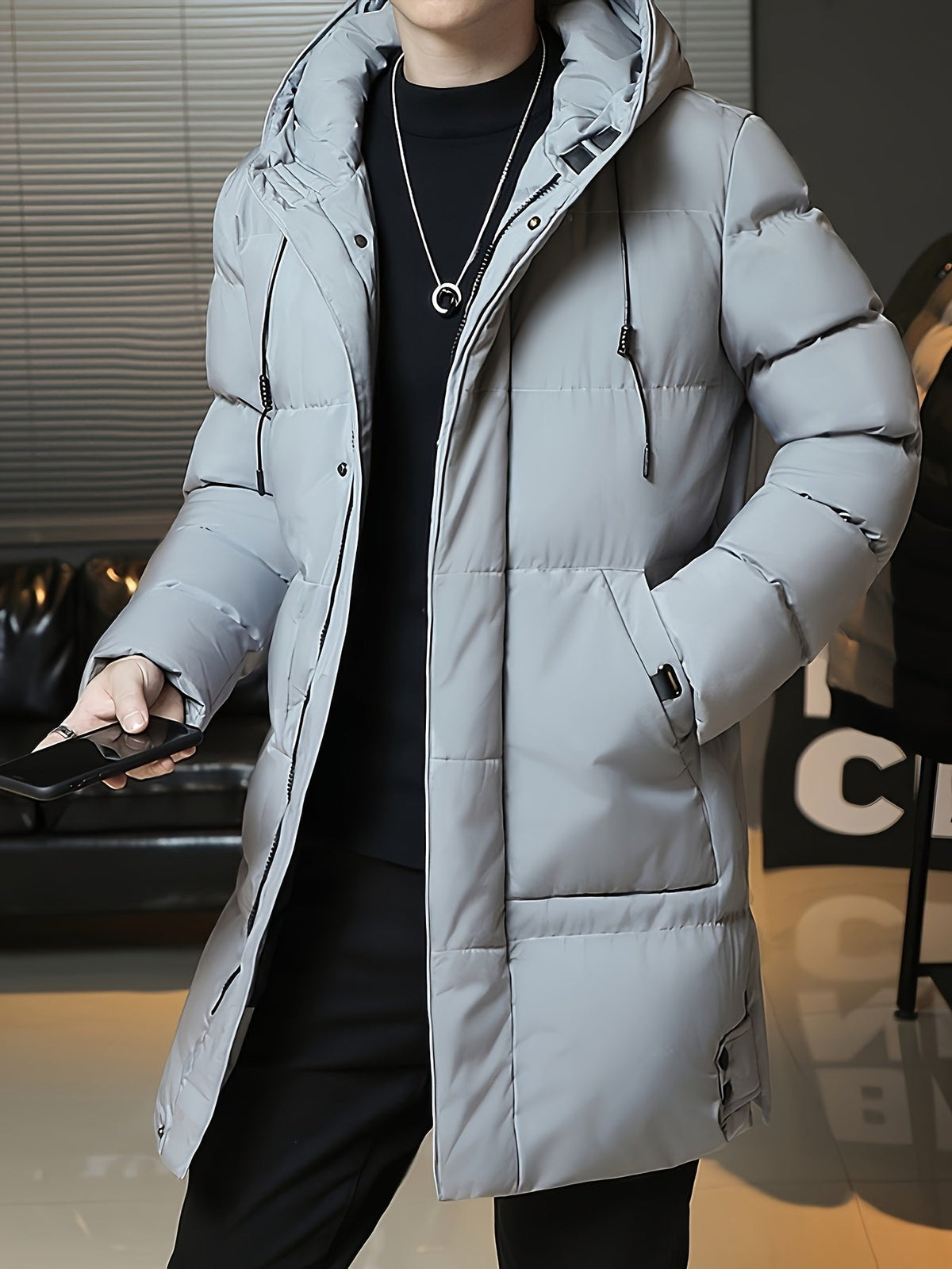 Hooded Puffer Jacket for Men | Side Zip Longline Cold Weather Ready
