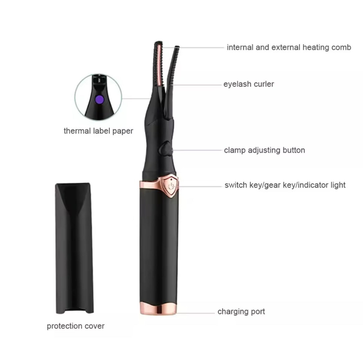 2-in-1 portable heated eyelash curler, long-lasting curling comb clip, USB power supply, 3-speed temperature mode, beauty tool