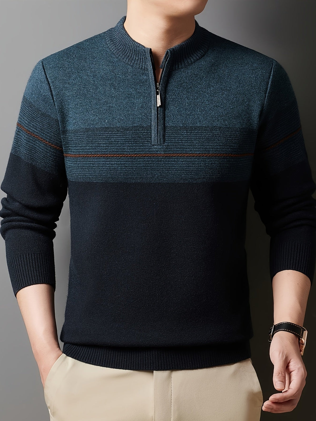 Half Zip Sweater for Men | Funnel Neck Autumn Layering