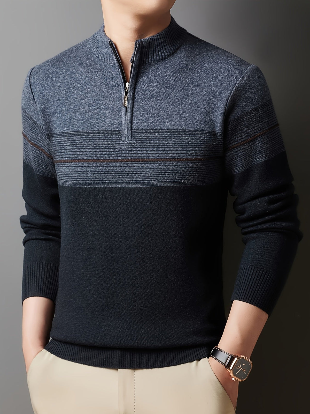 Half Zip Sweater for Men | Funnel Neck Autumn Layering