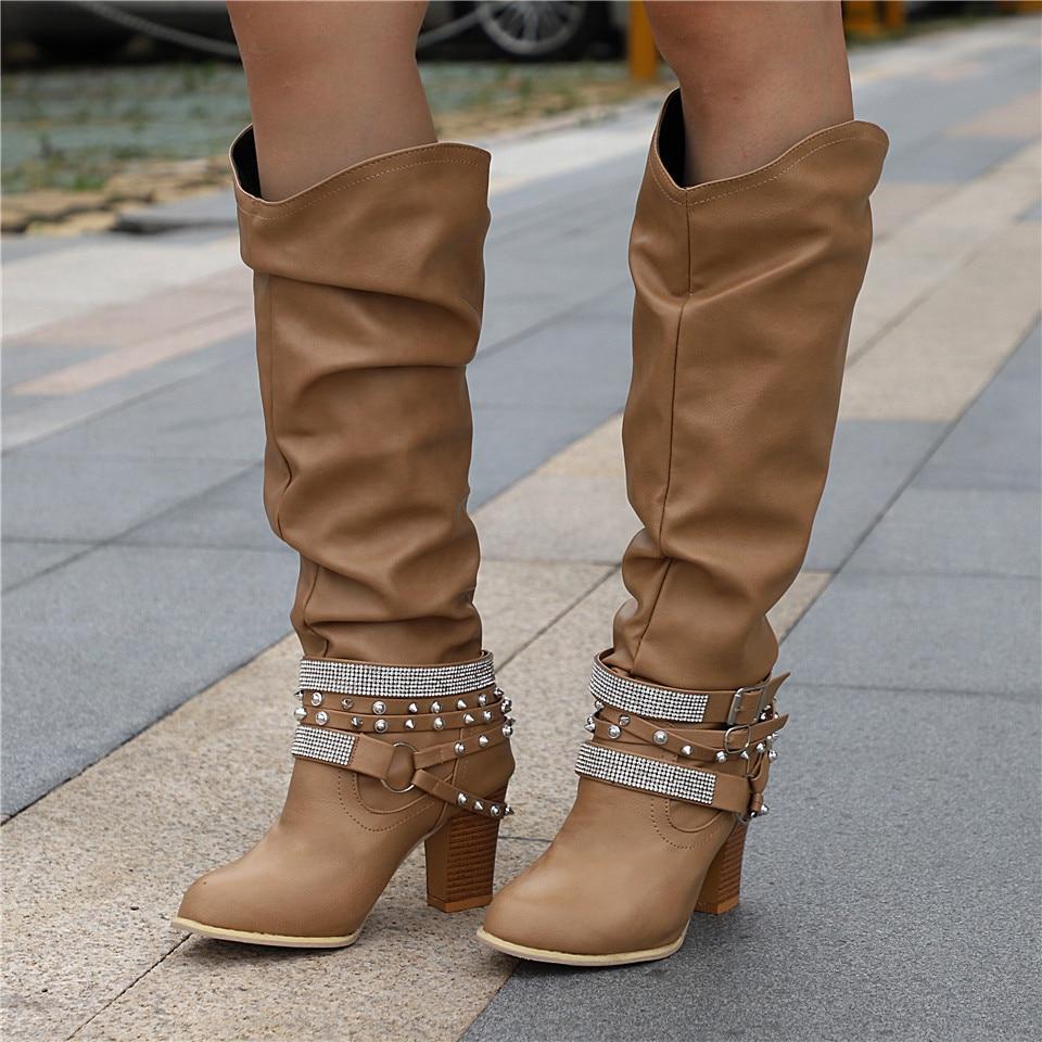 Slouchy Mid Calf Boots for Women | Buckle Strap Warm Winter Style
