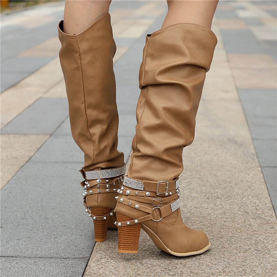 Slouchy Mid Calf Boots for Women | Buckle Strap Warm Winter Style