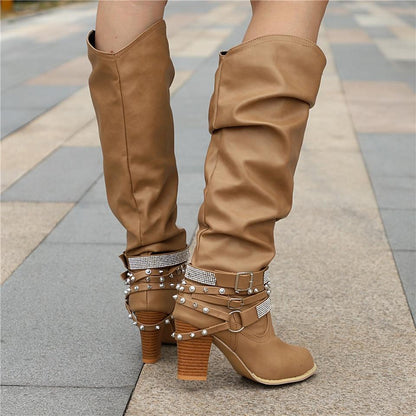 Slouchy Mid Calf Boots for Women | Buckle Strap Warm Winter Style