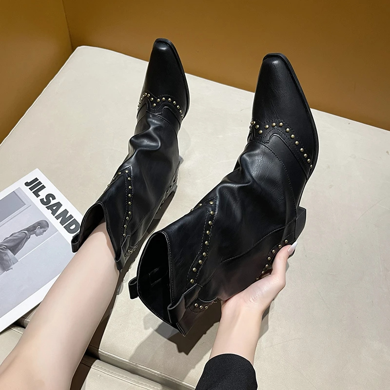 Warm Ankle Boots for Women | Studded Flat Fall Booties