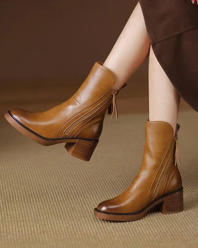 Block Heel Ankle Boots for Women | Side Zip Round Toe Warm Winter Style