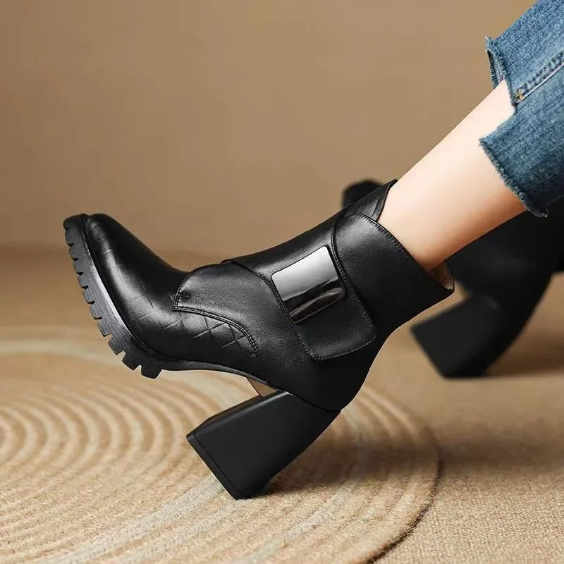 Block Heel Ankle Boots for Women | Round Toe Fall Booties