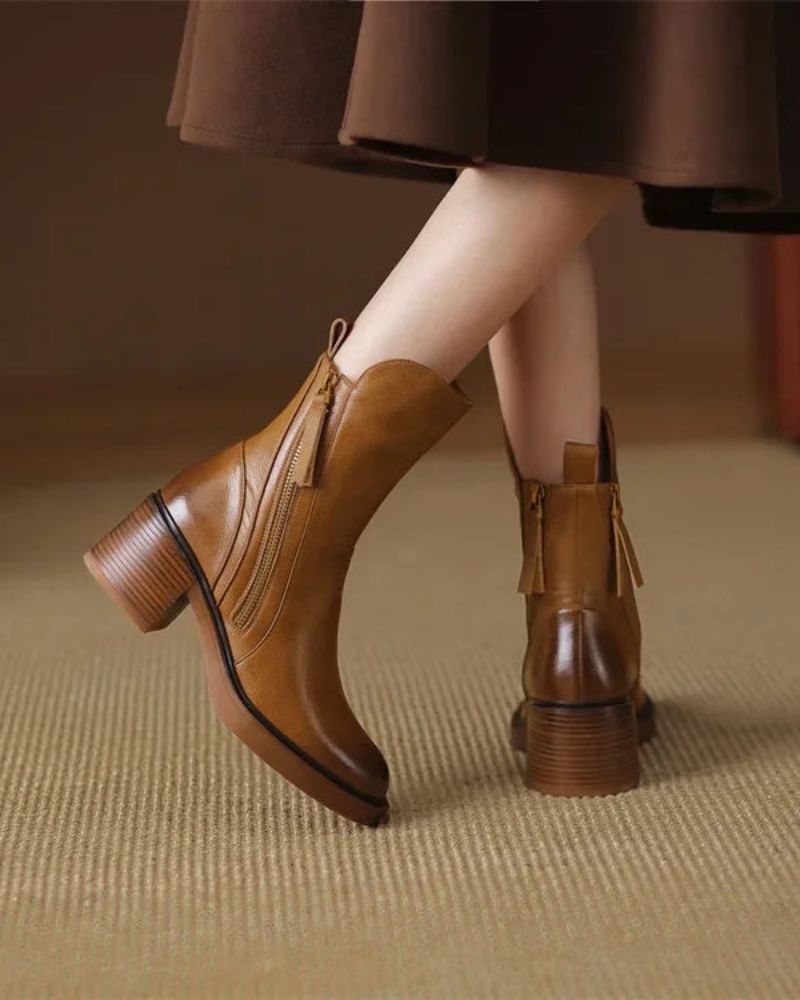 Block Heel Ankle Boots for Women | Side Zip Round Toe Warm Winter Style
