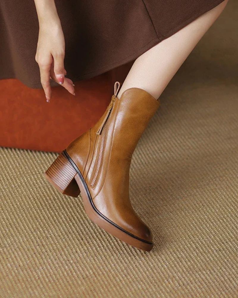 Block Heel Ankle Boots for Women | Side Zip Round Toe Warm Winter Style