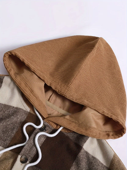 Plaid Shacket for Men | Hooded Button Front Warm Winter Layer