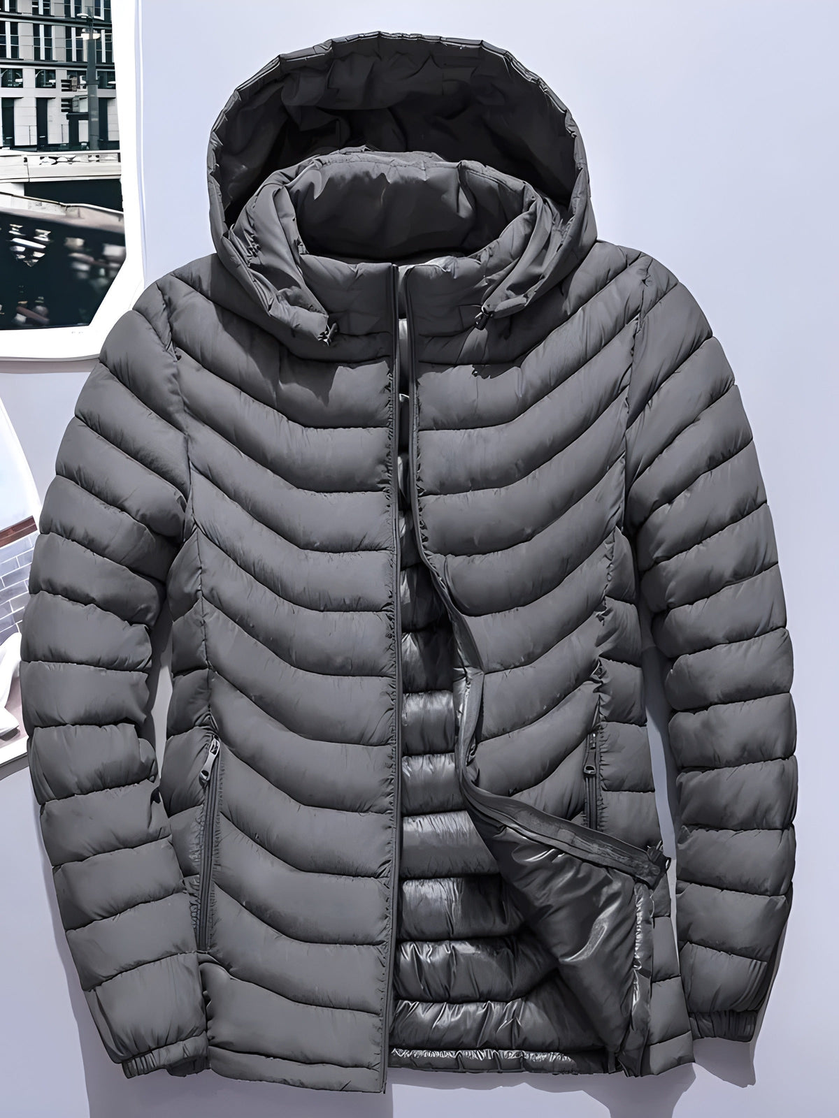 Hooded Puffer Jacket for Men | Side Zip Quilted Cold Weather Ready