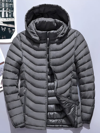 Hooded Puffer Jacket for Men | Side Zip Quilted Cold Weather Ready