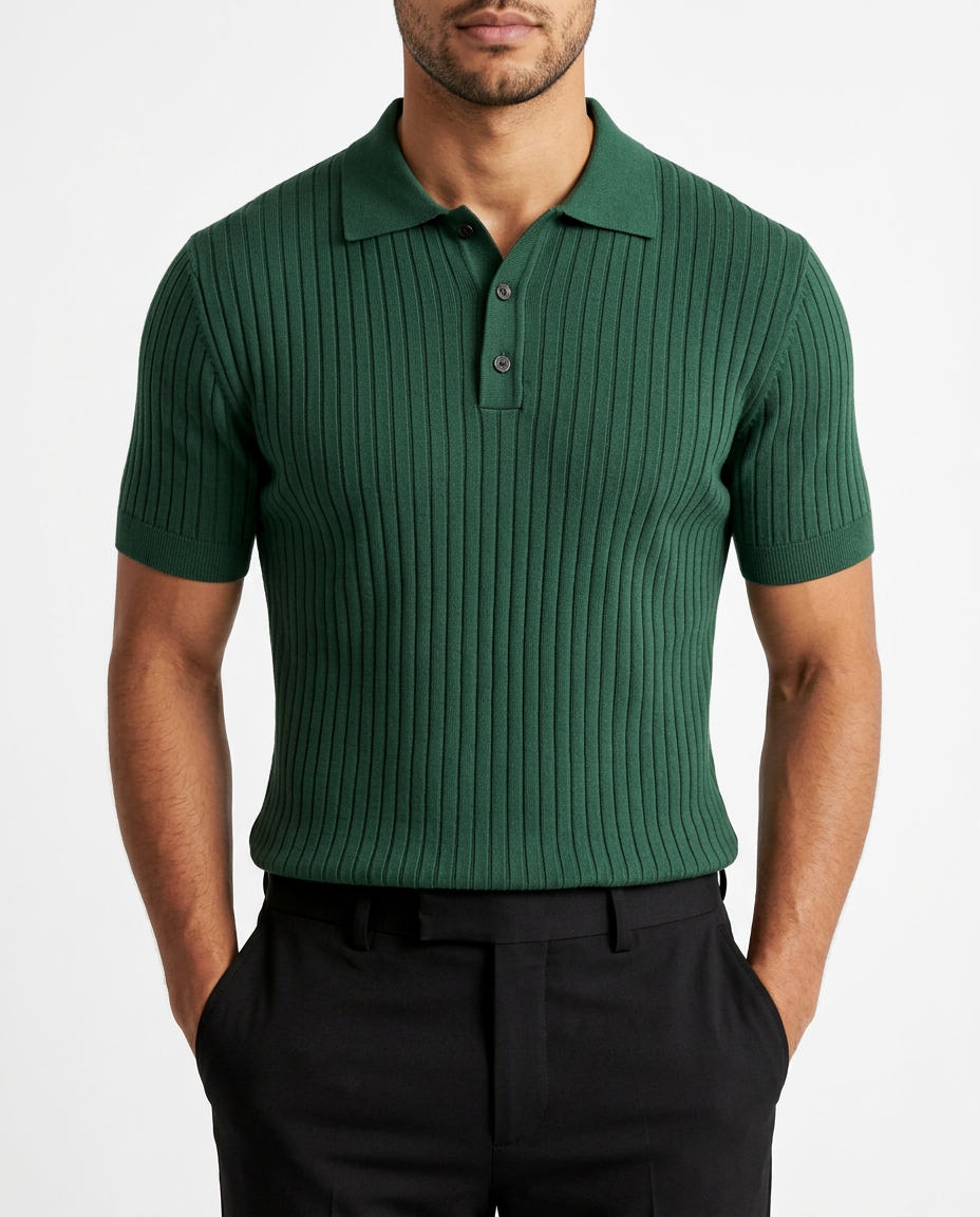 Ribbed Knit Polo Shirt Green