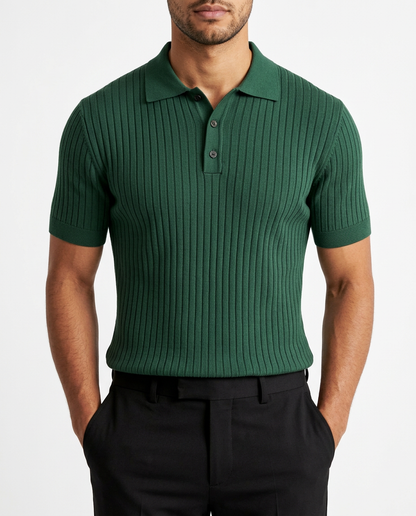 Ribbed Knit Polo Shirt Green