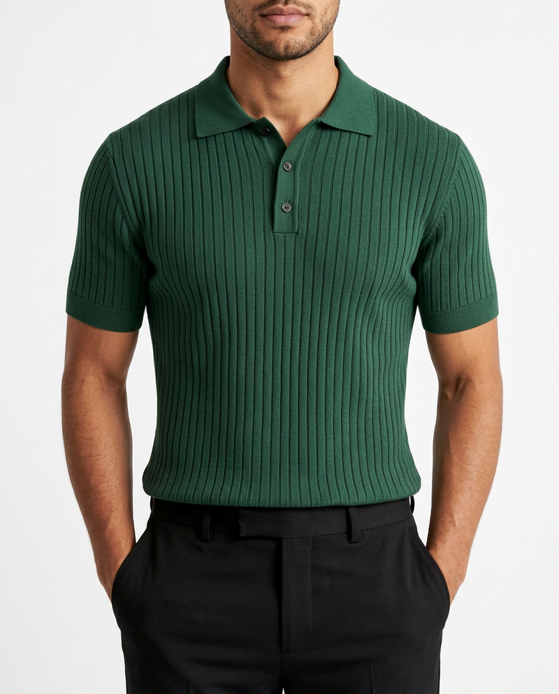 Ribbed Knit Polo Shirt Green