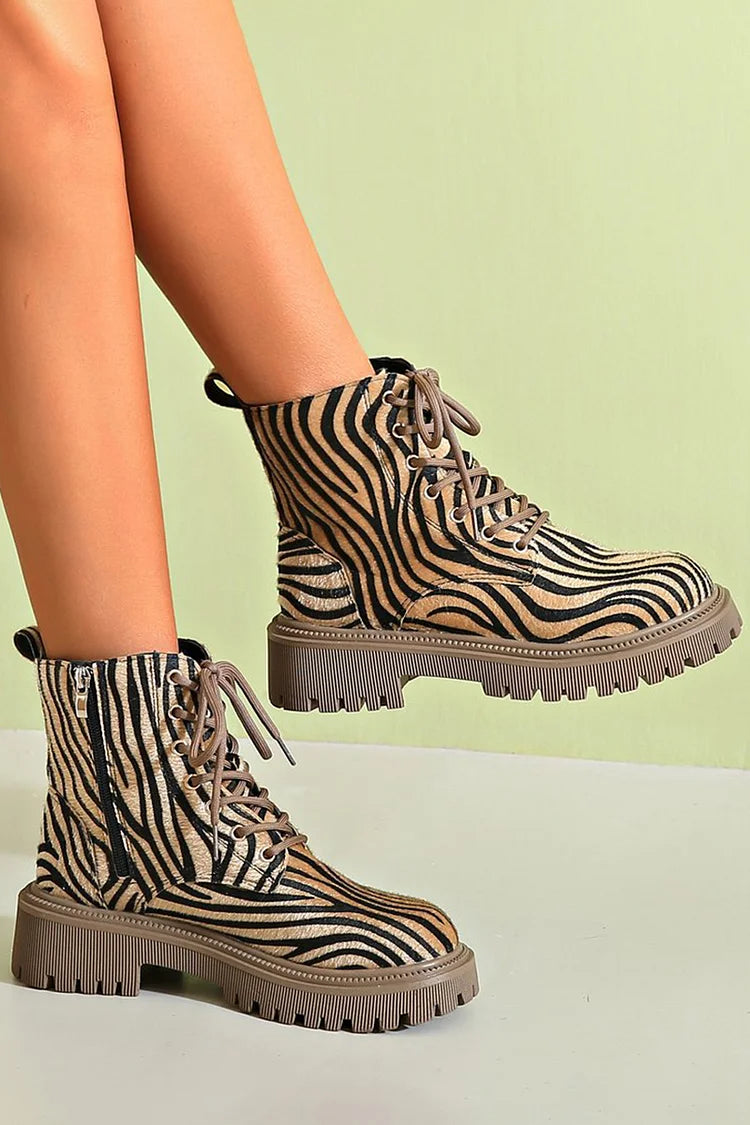 Animal Print Ankle Boots for Women | Side Zip Lace Up Fall Booties
