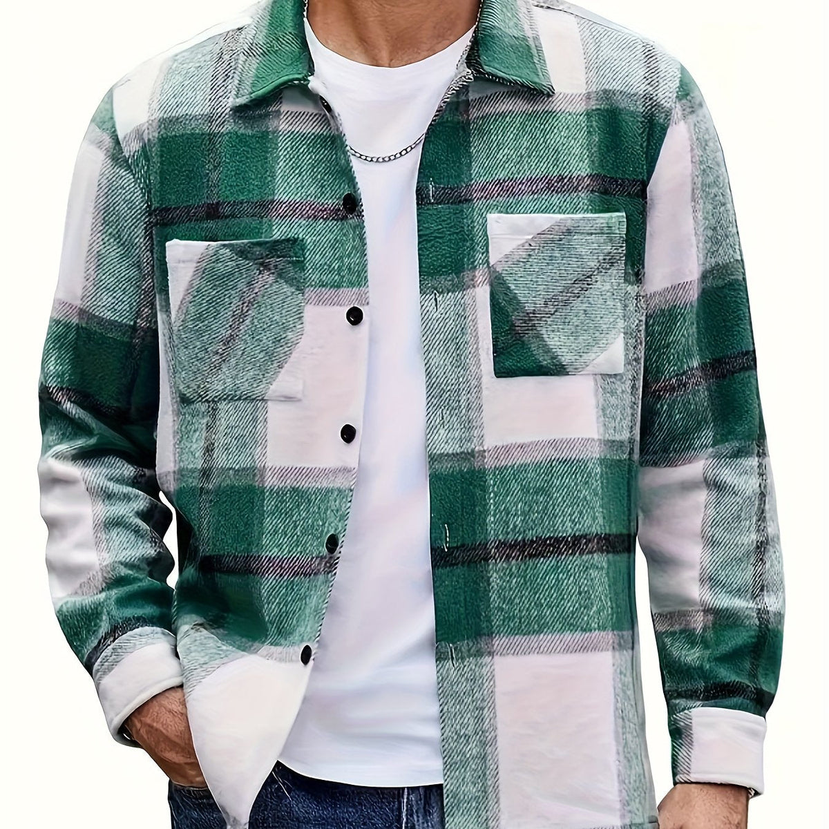 Plaid Shacket for Men | Button Front Warm Winter Layer