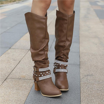 Slouchy Mid Calf Boots for Women | Buckle Strap Warm Winter Style