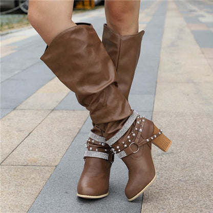 Slouchy Mid Calf Boots for Women | Buckle Strap Warm Winter Style