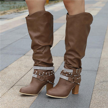 Slouchy Mid Calf Boots for Women | Buckle Strap Warm Winter Style