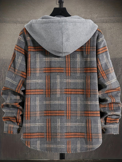 Hooded Winter Jacket for Men | Button Front Plaid Autumn Layering