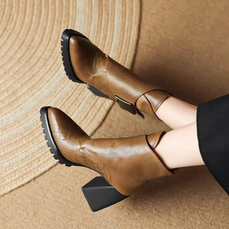 Block Heel Ankle Boots for Women | Round Toe Fall Booties